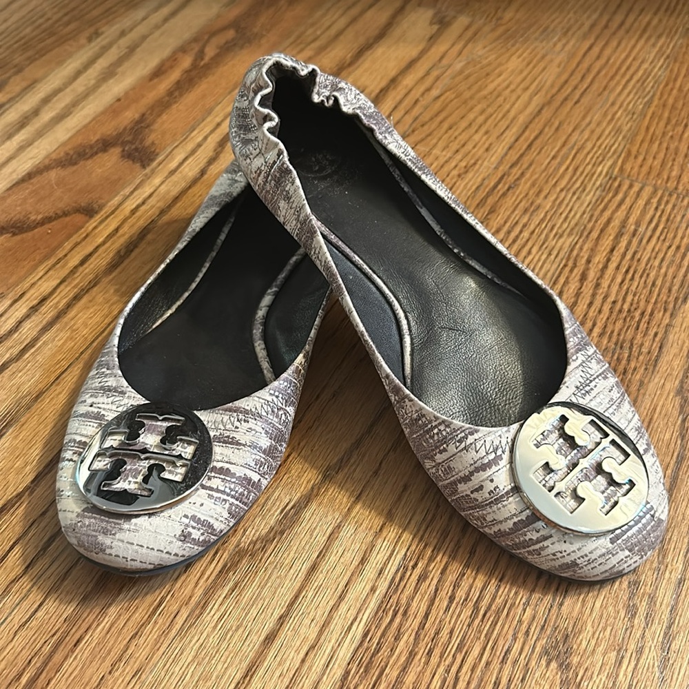 Tory Burch Reva Metallic Snakeskin Ballet Flats